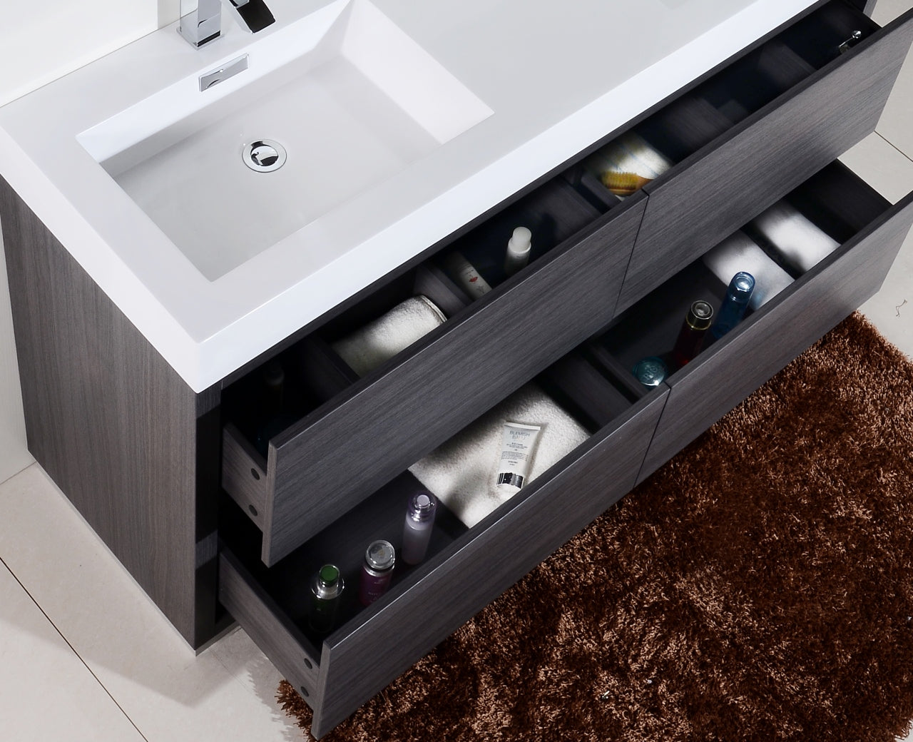 Bliss 60" Gray Oak Floor Mount Modern Bathroom Vanity