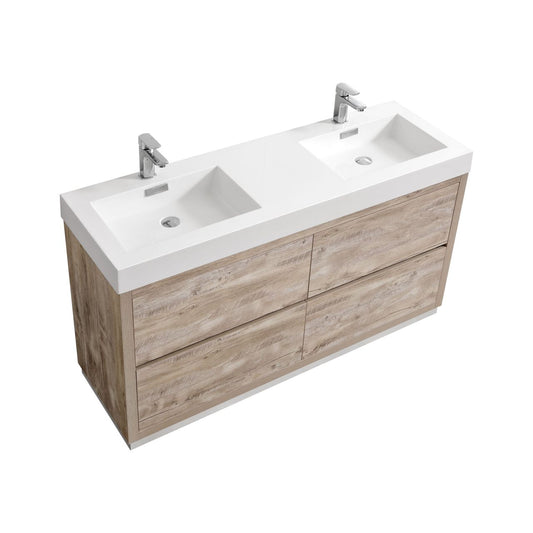Bliss 60" Nature Wood Floor Mount Modern Bathroom Vanity