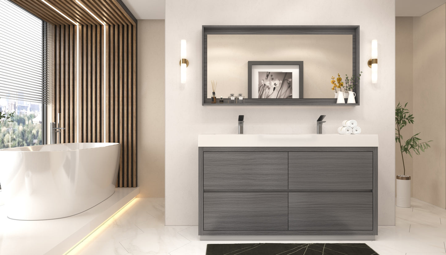 Bliss 60" Vulcan Ash Grey Floor Mount Double Sink Modern Bathroom Vanity