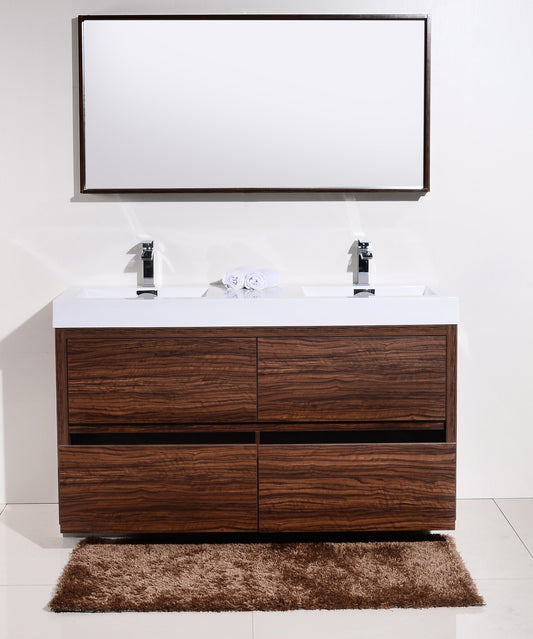 Bliss 60" Walnut Floor Mount Modern Bathroom Vanity- Double Sink