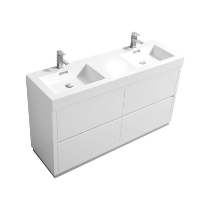 Bliss 60" High Gloss White Floor Mount Modern Bathroom Vanity