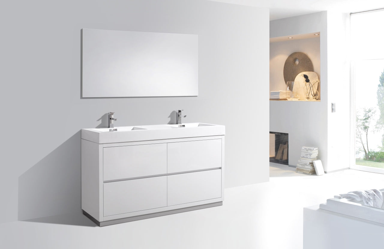 Bliss 60" High Gloss White Floor Mount Modern Bathroom Vanity