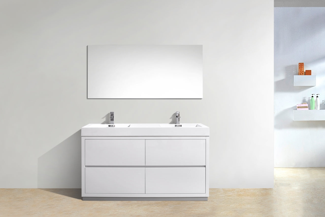 Bliss 60" High Gloss White Floor Mount Modern Bathroom Vanity