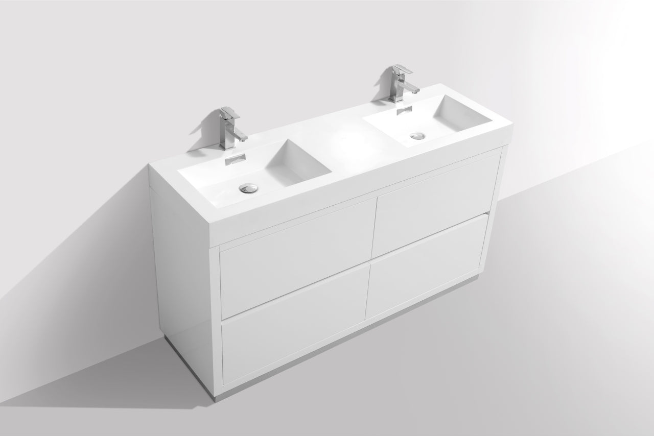 Bliss 60" High Gloss White Floor Mount Modern Bathroom Vanity