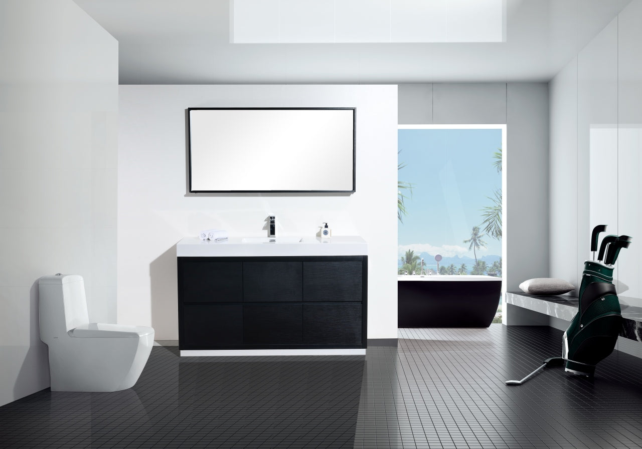 Bliss 60"  Single Sink Floor Mount Black Modern Bathroom Vanity