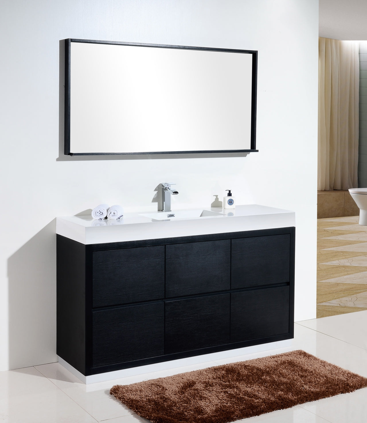 Bliss 60"  Single Sink Floor Mount Black Modern Bathroom Vanity