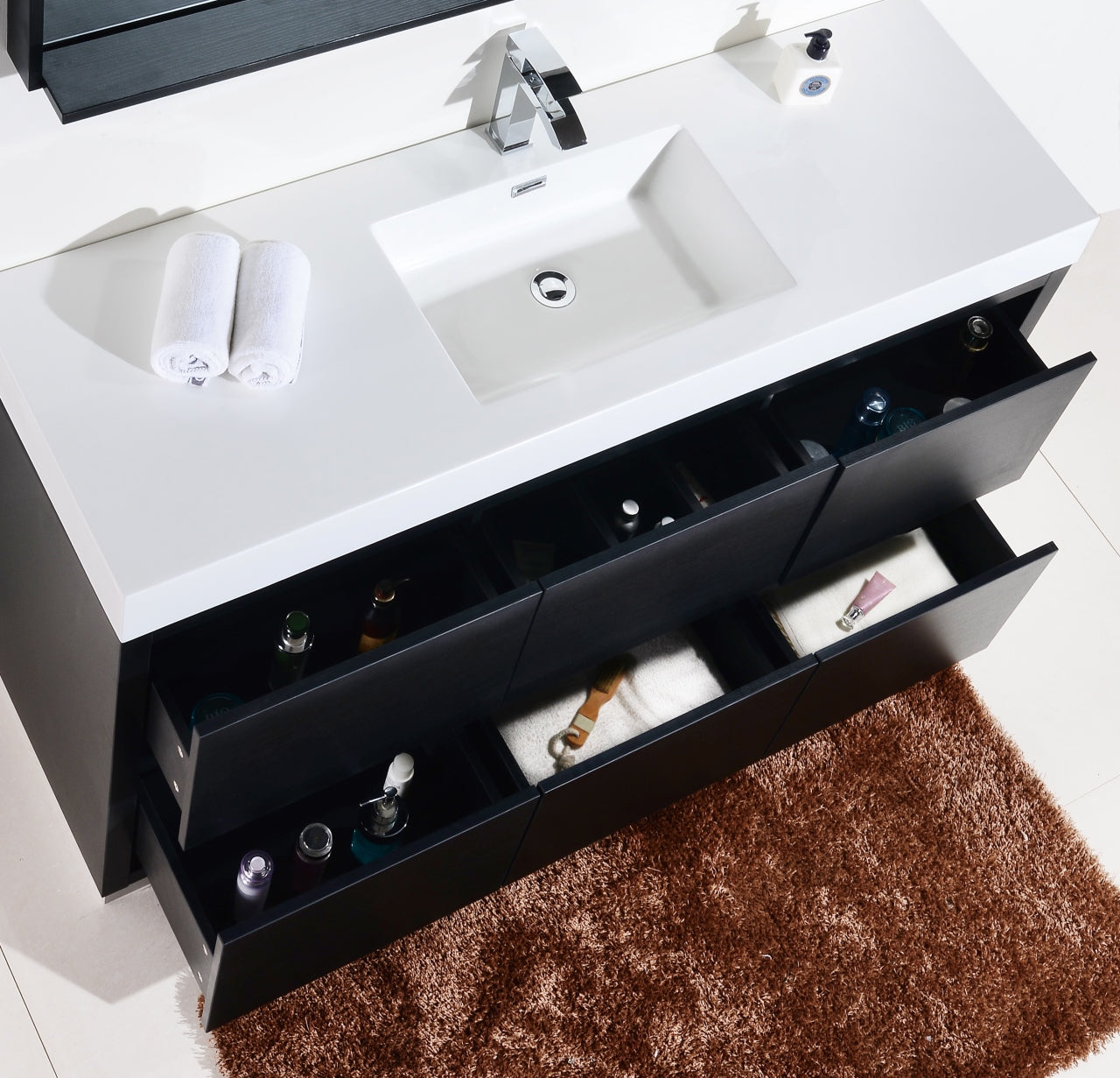 Bliss 60"  Single Sink Floor Mount Black Modern Bathroom Vanity