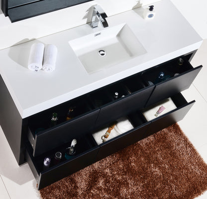 Bliss 60"  Single Sink Floor Mount Black Modern Bathroom Vanity