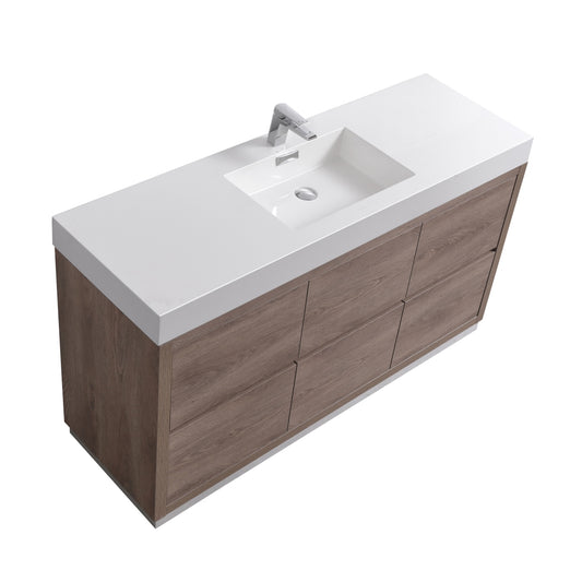 Bliss 60" Single Sink Floor Mount Butternut Modern Bathroom Vanity