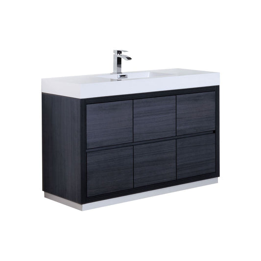 Bliss 60"  Single Sink Floor Mount Gray Oak Modern Bathroom Vanity