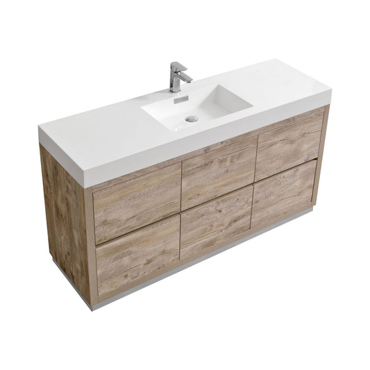 Bliss 60" Single Sink Floor Mount Nature Wood Modern Bathroom Vanity