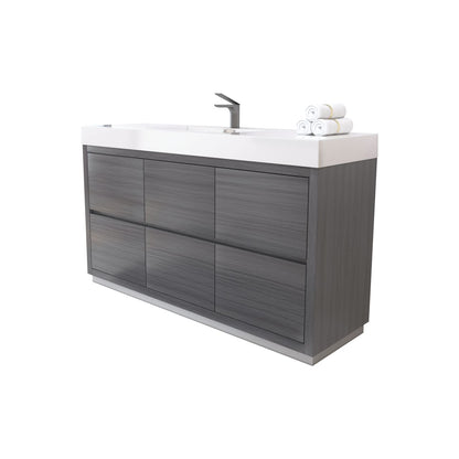 Bliss 60"  Single Sink Floor Mount Vulcan Ash Grey Modern Bathroom Vanity