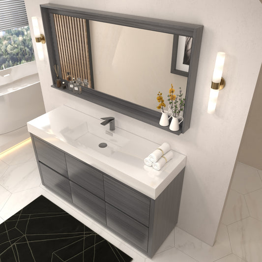 Bliss 60"  Single Sink Floor Mount Vulcan Ash Grey Modern Bathroom Vanity