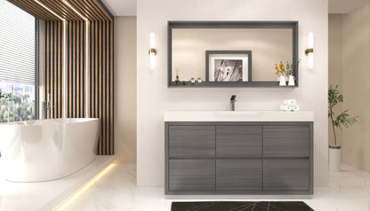 Bliss 60"  Single Sink Floor Mount Vulcan Ash Grey Modern Bathroom Vanity