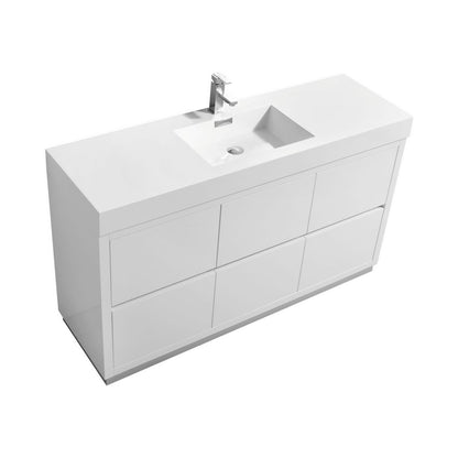 Bliss 60"  Single Sink Floor Mount High Gloss White Modern Bathroom Vanity