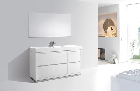 Bliss 60"  Single Sink Floor Mount High Gloss White Modern Bathroom Vanity