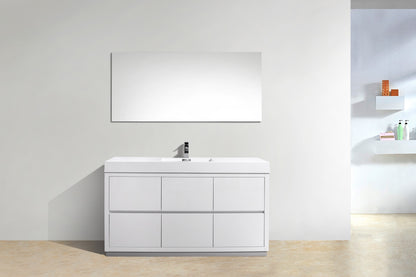 Bliss 60"  Single Sink Floor Mount High Gloss White Modern Bathroom Vanity