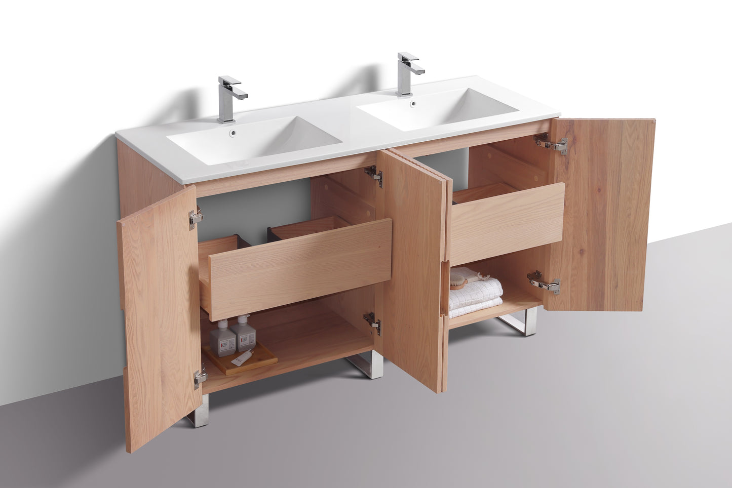60''Fiore Double Sink Free Standing Bathroom Vanity - OAKWOOD