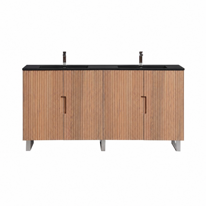 72''Fiore Double Sink Free Standing Bathroom Vanity - OAKWOOD - White Top Restock ETA Mid Oct