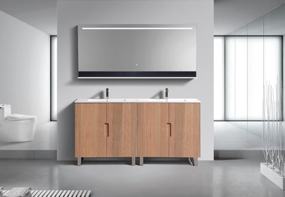72''Fiore Double Sink Free Standing Bathroom Vanity - OAKWOOD - White Top Restock ETA Mid Oct