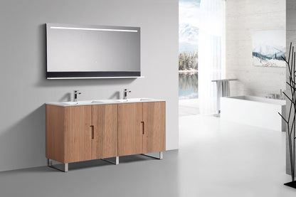 72''Fiore Double Sink Free Standing Bathroom Vanity - OAKWOOD - White Top Restock ETA Mid Oct