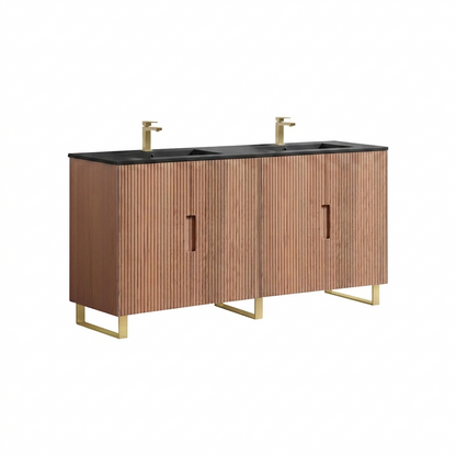 72''Fiore Double Sink Free Standing Bathroom Vanity - OAKWOOD - White Top Restock ETA Mid Oct