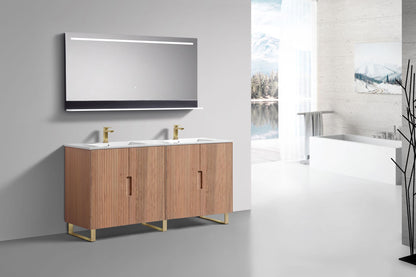 72''Fiore Double Sink Free Standing Bathroom Vanity - OAKWOOD - White Top Restock ETA Mid Oct