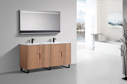 72''Fiore Double Sink Free Standing Bathroom Vanity - OAKWOOD - White Top Restock ETA Mid Oct