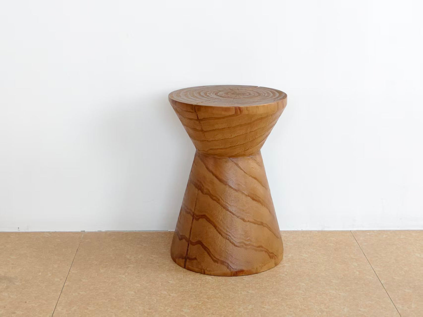 Kubebath Solid New Zealand Pine Geometric Hourglass Accent Stool & Side Table