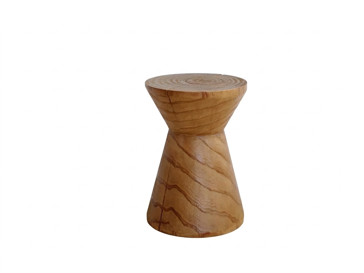 Kubebath Solid New Zealand Pine Geometric Hourglass Accent Stool & Side Table