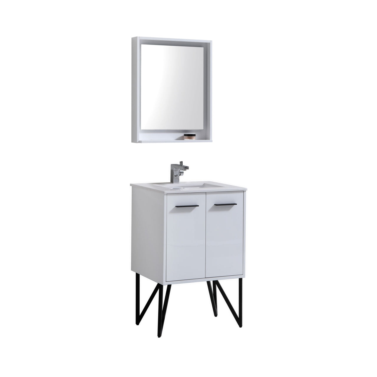 KubeBath Forest 24" High Gloss White Modern Bathroom Vanity  w/ Quartz Countertop
