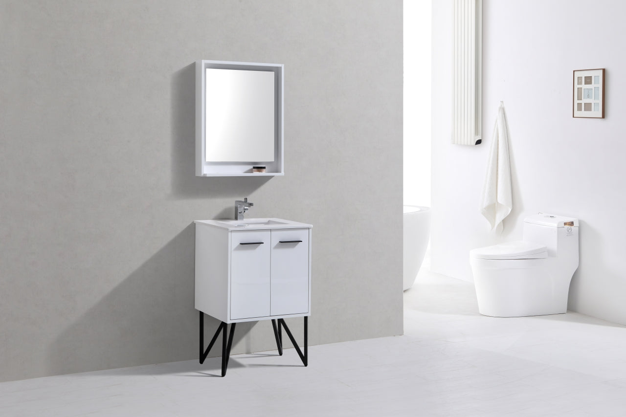 KubeBath Forest 24" High Gloss White Modern Bathroom Vanity  w/ Quartz Countertop