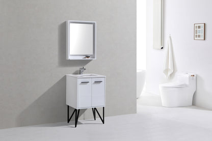 KubeBath Forest 24" High Gloss White Modern Bathroom Vanity  w/ Quartz Countertop