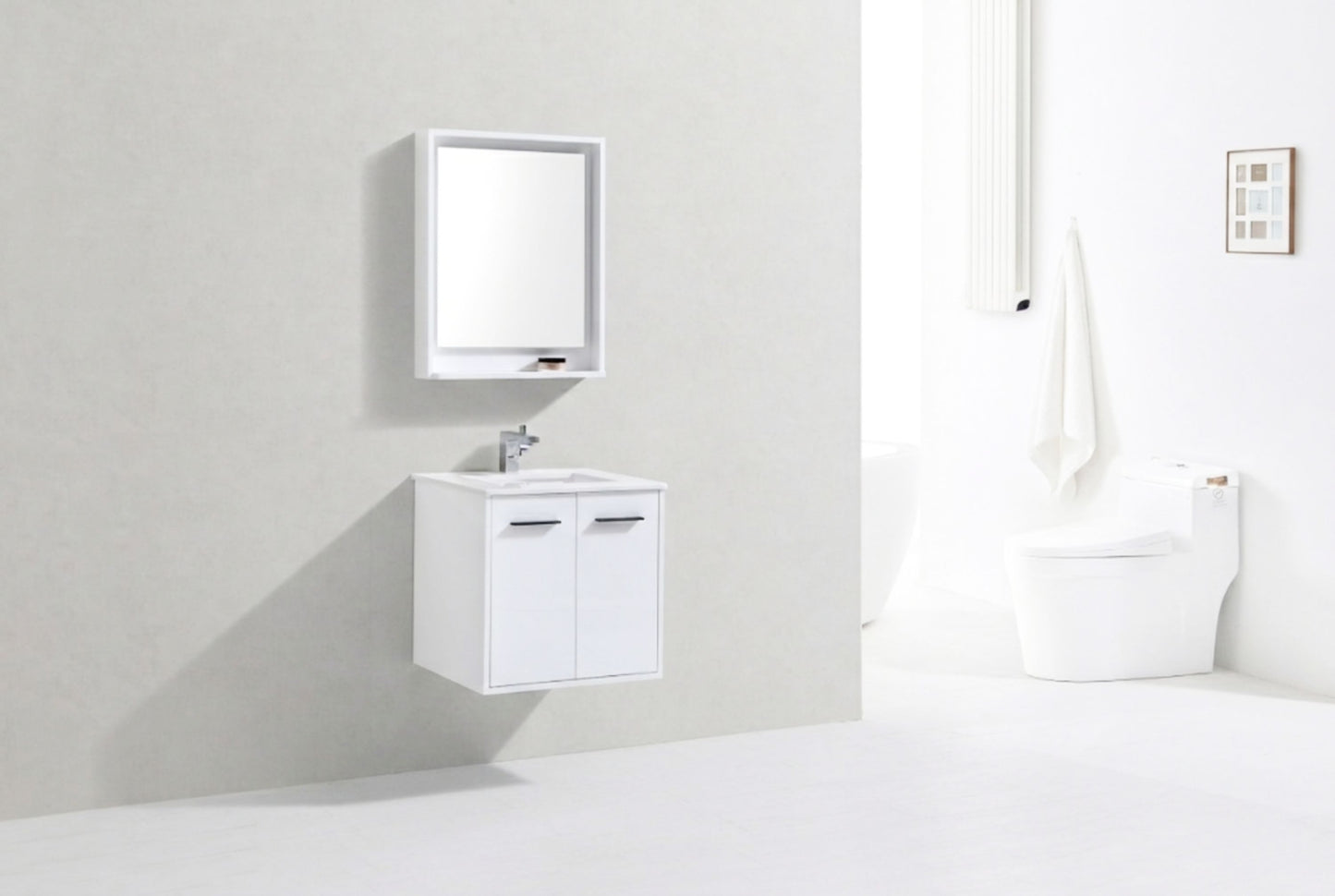 KubeBath Forest 24" High Gloss White Modern Bathroom Vanity  w/ Quartz Countertop