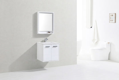 KubeBath Forest 24" High Gloss White Modern Bathroom Vanity  w/ Quartz Countertop
