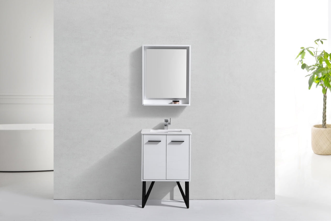 KubeBath Forest 24" High Gloss White Modern Bathroom Vanity  w/ Quartz Countertop
