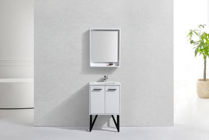 KubeBath Forest 24" High Gloss White Modern Bathroom Vanity  w/ Quartz Countertop