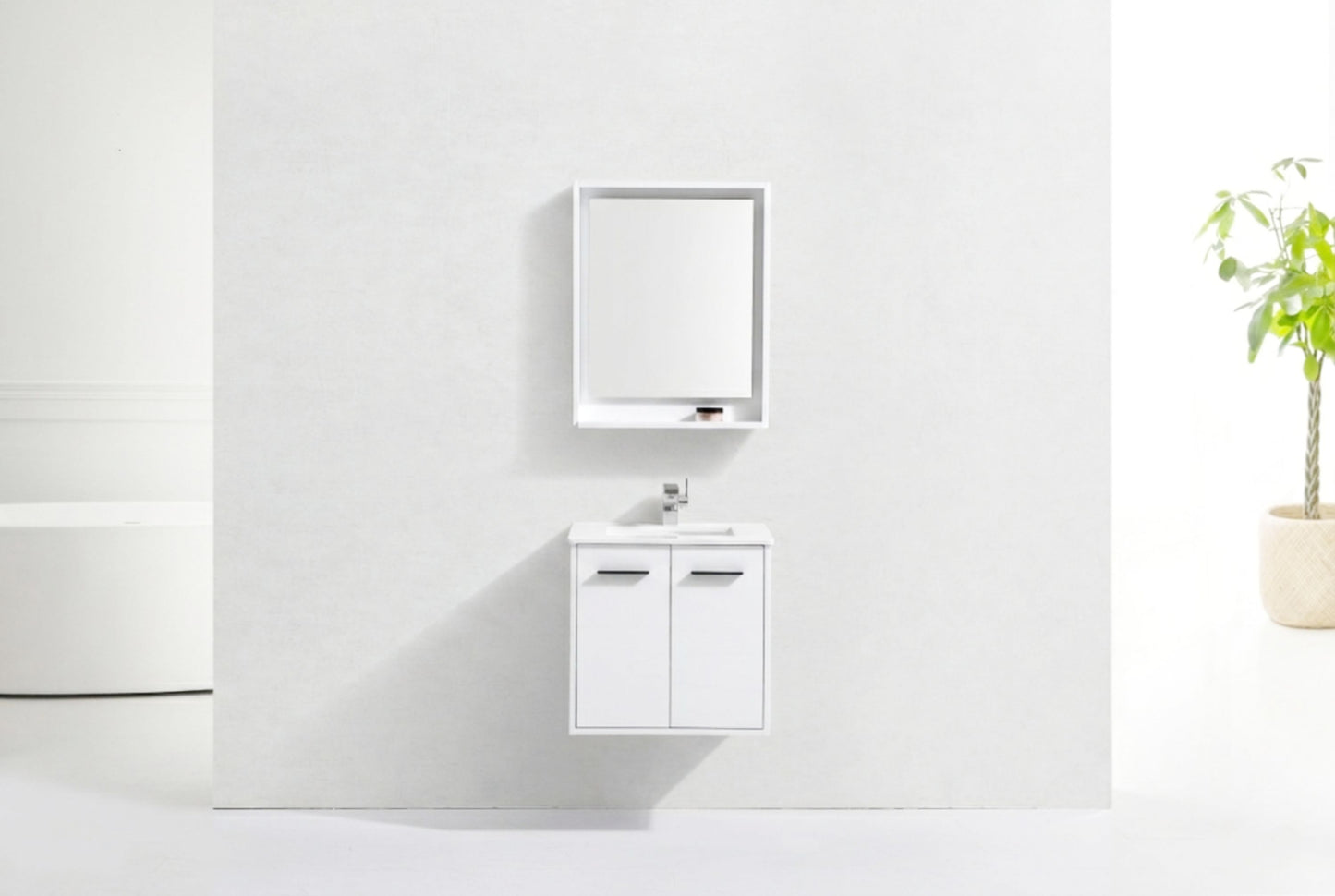 KubeBath Forest 24" High Gloss White Modern Bathroom Vanity  w/ Quartz Countertop