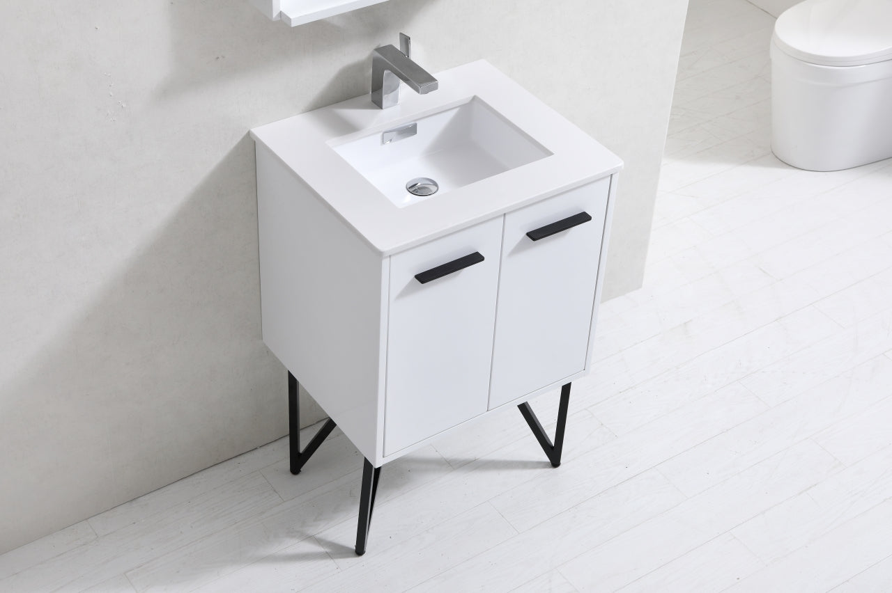 KubeBath Forest 24" High Gloss White Modern Bathroom Vanity  w/ Quartz Countertop