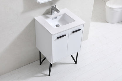 KubeBath Forest 24" High Gloss White Modern Bathroom Vanity  w/ Quartz Countertop