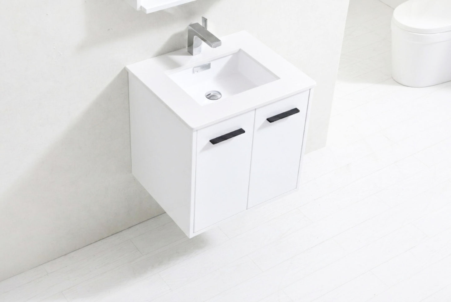 KubeBath Forest 24" High Gloss White Modern Bathroom Vanity  w/ Quartz Countertop
