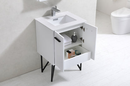 KubeBath Forest 24" High Gloss White Modern Bathroom Vanity  w/ Quartz Countertop