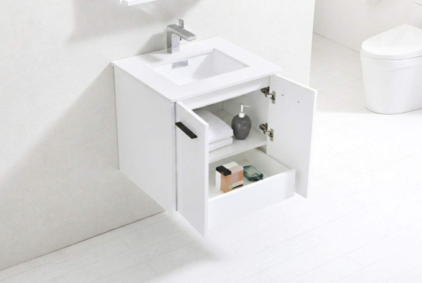 KubeBath Forest 24" High Gloss White Modern Bathroom Vanity  w/ Quartz Countertop