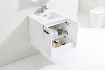 KubeBath Forest 24" High Gloss White Modern Bathroom Vanity  w/ Quartz Countertop