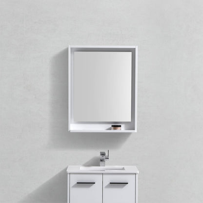 24" Wide Mirror w/ Shelf High Gloss White