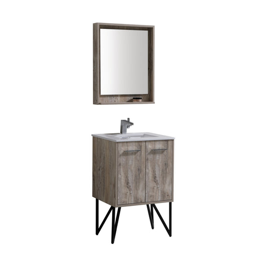 KubeBath Forest 24" Nature Wood Modern Bathroom Vanity w/ Quartz Countertop