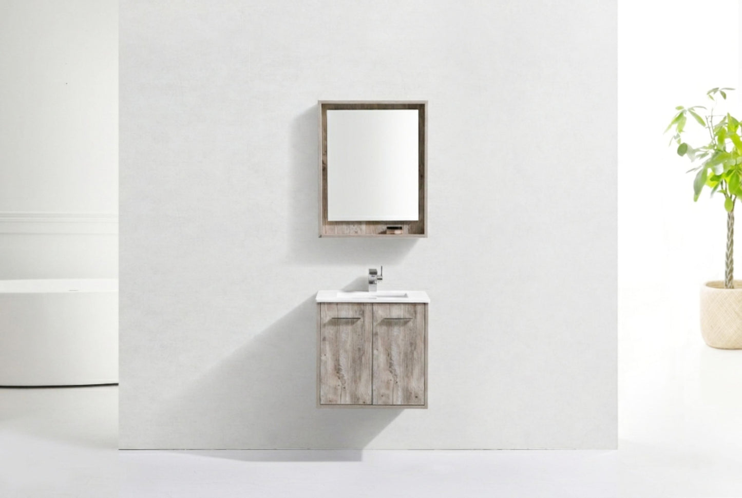 KubeBath Forest 24" Nature Wood Modern Bathroom Vanity w/ Quartz Countertop