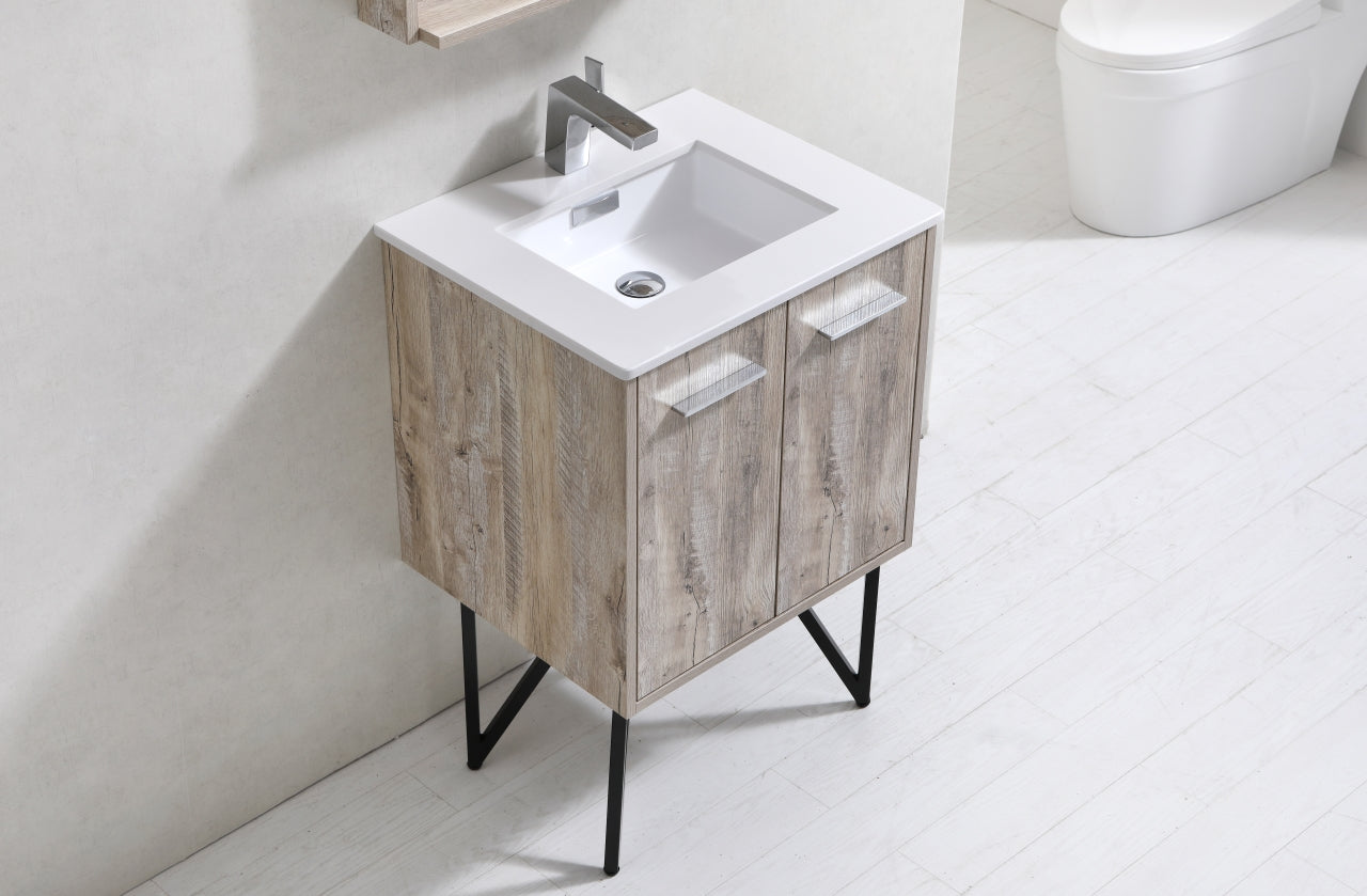 KubeBath Forest 24" Nature Wood Modern Bathroom Vanity w/ Quartz Countertop