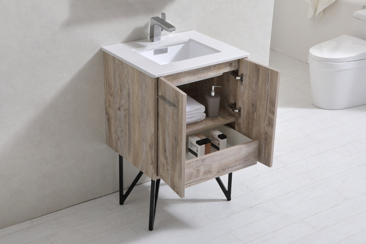 KubeBath Forest 24" Nature Wood Modern Bathroom Vanity w/ Quartz Countertop