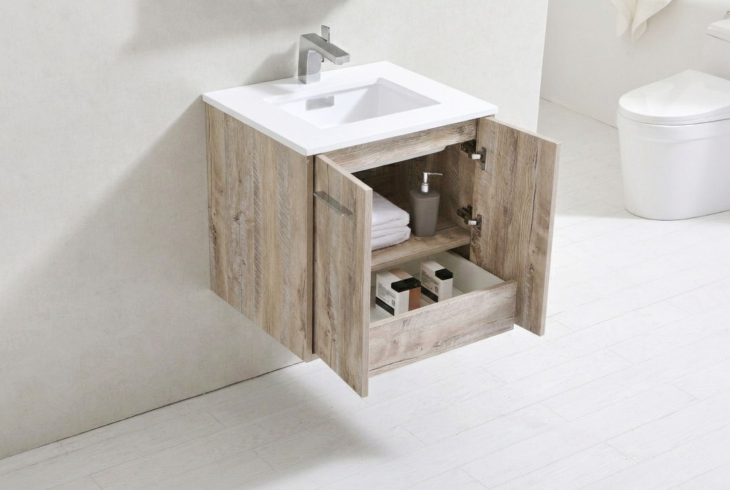 KubeBath Forest 24" Nature Wood Modern Bathroom Vanity w/ Quartz Countertop